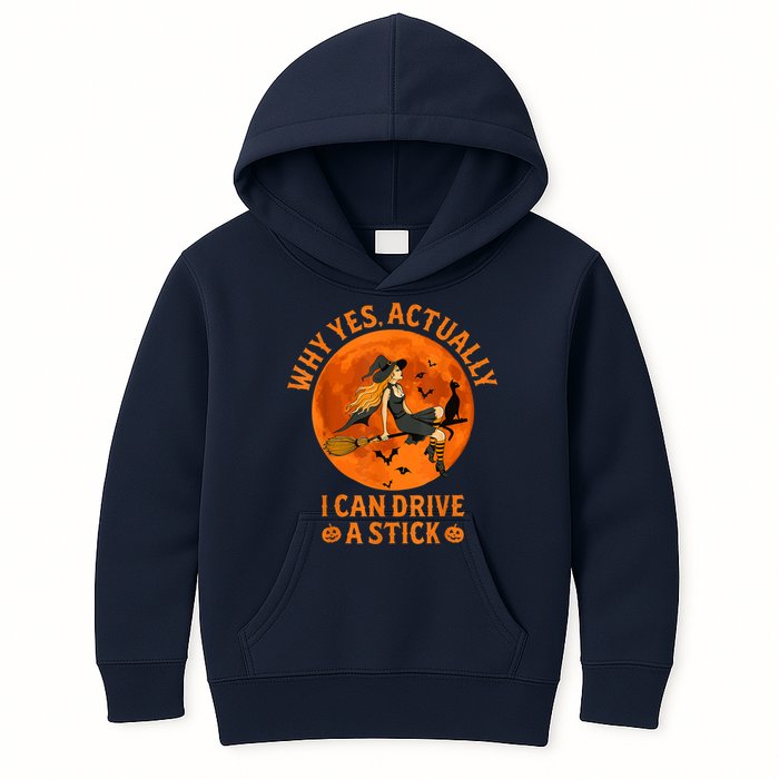 Why Yes Actually I Can Drive A Stick Funny Witch Costume Kids Hoodie