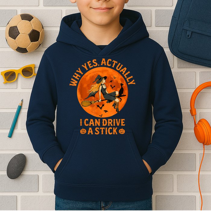 Why Yes Actually I Can Drive A Stick Funny Witch Costume Kids Hoodie