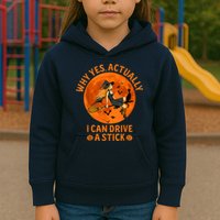 Why Yes Actually I Can Drive A Stick Funny Witch Costume Kids Hoodie