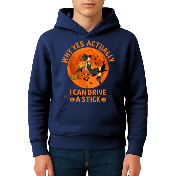 Why Yes Actually I Can Drive A Stick Funny Witch Costume Kids Hoodie
