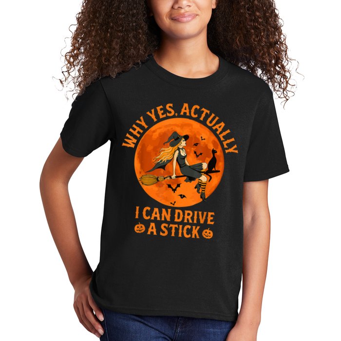 Why Yes Actually I Can Drive A Stick Funny Witch Costume Kids T-Shirt
