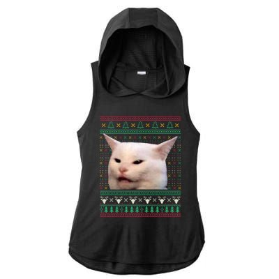 Woman Yelling At A Cat Ugly Xmas Sweaters Funny Meme Dress Ladies PosiCharge Tri-Blend Wicking Draft Hoodie Tank