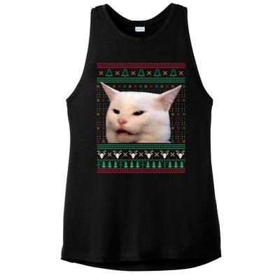 Woman Yelling At A Cat Ugly Xmas Sweaters Funny Meme Dress Ladies PosiCharge Tri-Blend Wicking Tank