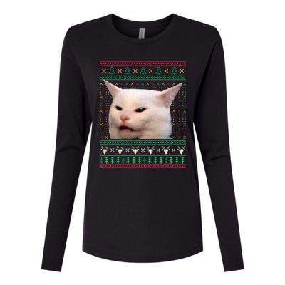 Woman Yelling At A Cat Ugly Xmas Sweaters Funny Meme Dress Womens Cotton Relaxed Long Sleeve T-Shirt