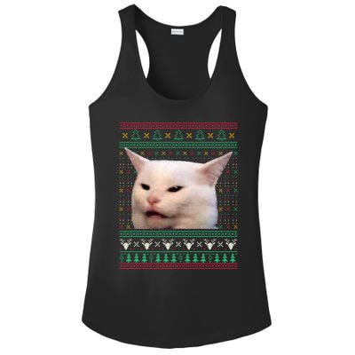 Woman Yelling At A Cat Ugly Xmas Sweaters Funny Meme Dress Ladies PosiCharge Competitor Racerback Tank