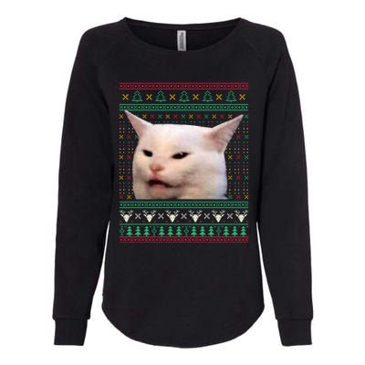 Woman Yelling At A Cat Ugly Xmas Sweaters Funny Meme Dress Womens California Wash Sweatshirt