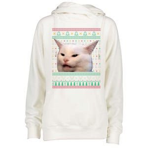 Woman Yelling At A Cat Ugly Xmas Sweaters Funny Meme Dress Womens Funnel Neck Pullover Hood