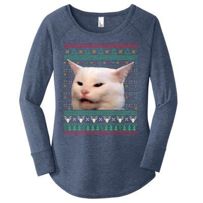 Woman Yelling At A Cat Ugly Xmas Sweaters Funny Meme Dress Women's Perfect Tri Tunic Long Sleeve Shirt