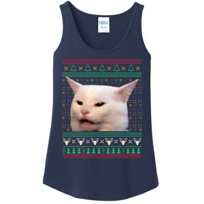 Woman Yelling At A Cat Ugly Xmas Sweaters Funny Meme Dress Ladies Essential Tank