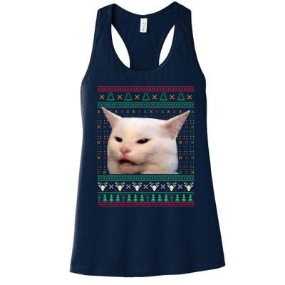 Woman Yelling At A Cat Ugly Xmas Sweaters Funny Meme Dress Women's Racerback Tank