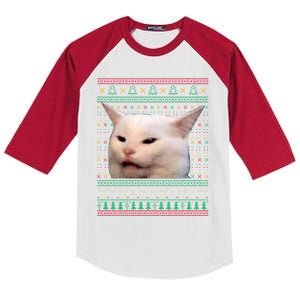 Woman Yelling At A Cat Ugly Xmas Sweaters Funny Meme Dress Kids Colorblock Raglan Jersey