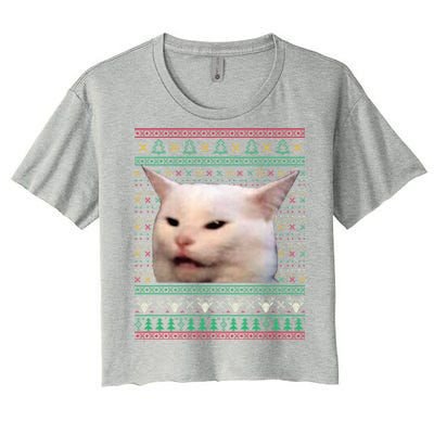 Woman Yelling At A Cat Ugly Xmas Sweaters Funny Meme Dress Women's Crop Top Tee