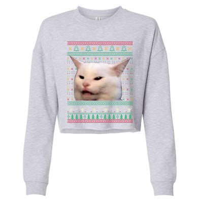 Woman Yelling At A Cat Ugly Xmas Sweaters Funny Meme Dress Cropped Pullover Crew