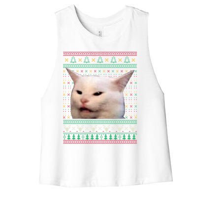 Woman Yelling At A Cat Ugly Xmas Sweaters Funny Meme Dress Women's Racerback Cropped Tank