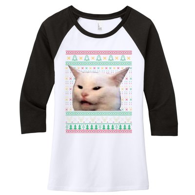 Woman Yelling At A Cat Ugly Xmas Sweaters Funny Meme Dress Women's Tri-Blend 3/4-Sleeve Raglan Shirt