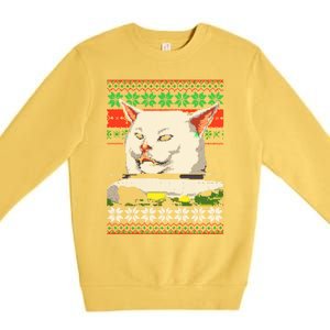 Woman Yelling At A Cat Ugly Christmas Sweater Meme Design Premium Crewneck Sweatshirt