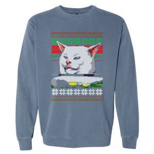 Woman Yelling At A Cat Ugly Christmas Sweater Meme Design Garment-Dyed Sweatshirt