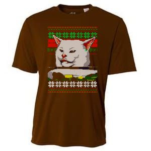 Woman Yelling At A Cat Ugly Christmas Sweater Meme Design Cooling Performance Crew T-Shirt