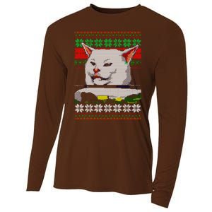 Woman Yelling At A Cat Ugly Christmas Sweater Meme Design Cooling Performance Long Sleeve Crew