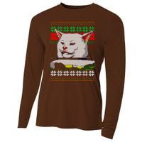 Woman Yelling At A Cat Ugly Christmas Sweater Meme Design Cooling Performance Long Sleeve Crew