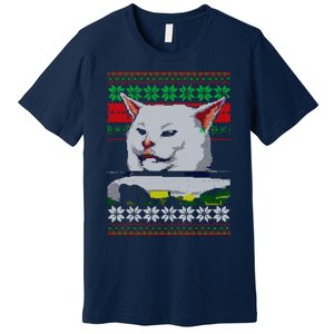 Woman Yelling At A Cat Ugly Christmas Sweater Meme Design Premium T-Shirt