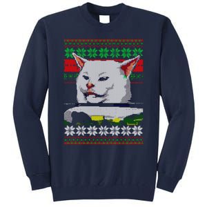 Woman Yelling At A Cat Ugly Christmas Sweater Meme Design Tall Sweatshirt