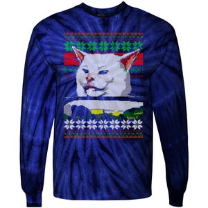 Woman Yelling At A Cat Ugly Christmas Sweater Meme Design Tie-Dye Long Sleeve Shirt