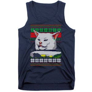 Woman Yelling At A Cat Ugly Christmas Sweater Meme Design Tank Top