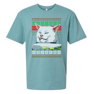 Woman Yelling At A Cat Ugly Christmas Sweater Meme Design Sueded Cloud Jersey T-Shirt