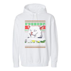 Woman Yelling At A Cat Ugly Christmas Sweater Meme Design Garment-Dyed Fleece Hoodie