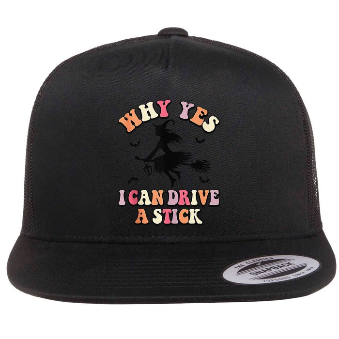 Why Yes Actually I Can Drive A Stick Halloween Witch Costume Flat Bill Trucker Hat