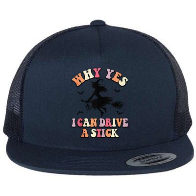 Why Yes Actually I Can Drive A Stick Halloween Witch Costume Flat Bill Trucker Hat