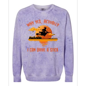 Why Yes Actually I Can Drive A Stick Funny Halloween Witch Gift Colorblast Crewneck Sweatshirt