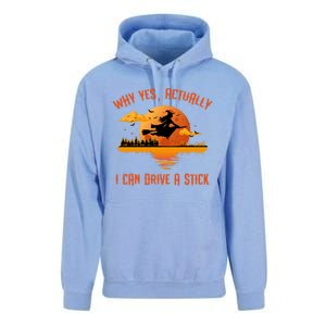 Why Yes Actually I Can Drive A Stick Funny Halloween Witch Gift Unisex Surf Hoodie