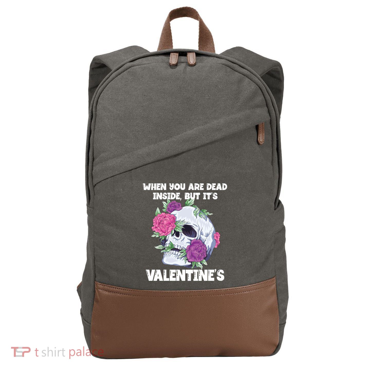 When You Are Dead Inside But It's Valentine's Floral Skull Great Gift Cotton Canvas Backpack