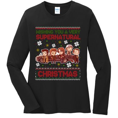 Wishing You A Very Supernatural Christmas Ladies Long Sleeve Shirt