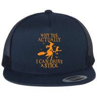 Why Yes Actually I Can Drive A Stick Halloween Witch & Cat Flat Bill Trucker Hat