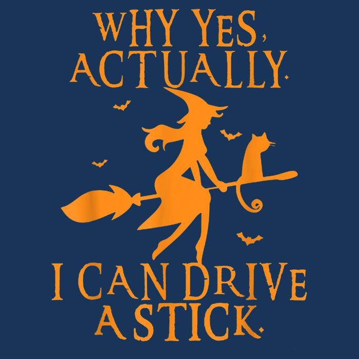 Why Yes Actually I Can Drive A Stick Halloween Witch & Cat Flat Bill Trucker Hat