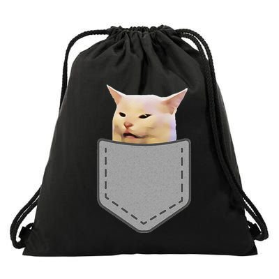 Woman Yelling At Table Dinner Funny Cat Meme Drawstring Bag