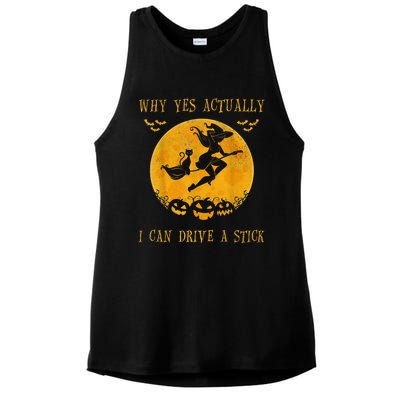 Why Yes Actually I Can Drive A Stick Halloween Witch & Cat Pumpkin Ladies PosiCharge Tri-Blend Wicking Tank