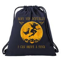 Why Yes Actually I Can Drive A Stick Halloween Witch & Cat Pumpkin Drawstring Bag