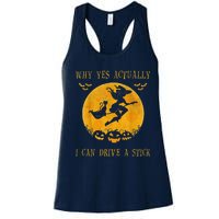 Why Yes Actually I Can Drive A Stick Halloween Witch & Cat Pumpkin Women's Racerback Tank