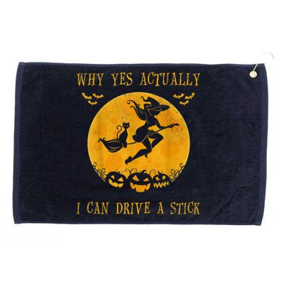 Why Yes Actually I Can Drive A Stick Halloween Witch & Cat Pumpkin Grommeted Golf Towel