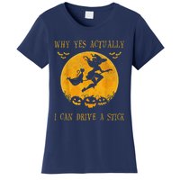 Why Yes Actually I Can Drive A Stick Halloween Witch & Cat Pumpkin Women's T-Shirt