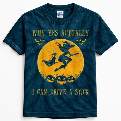 Why Yes Actually I Can Drive A Stick Halloween Witch & Cat Pumpkin Kids Tie-Dye T-Shirt