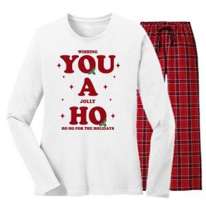 Wishing You A Jolly Ho Ho Ho For The Holidays Women's Long Sleeve Flannel Pajama Set 