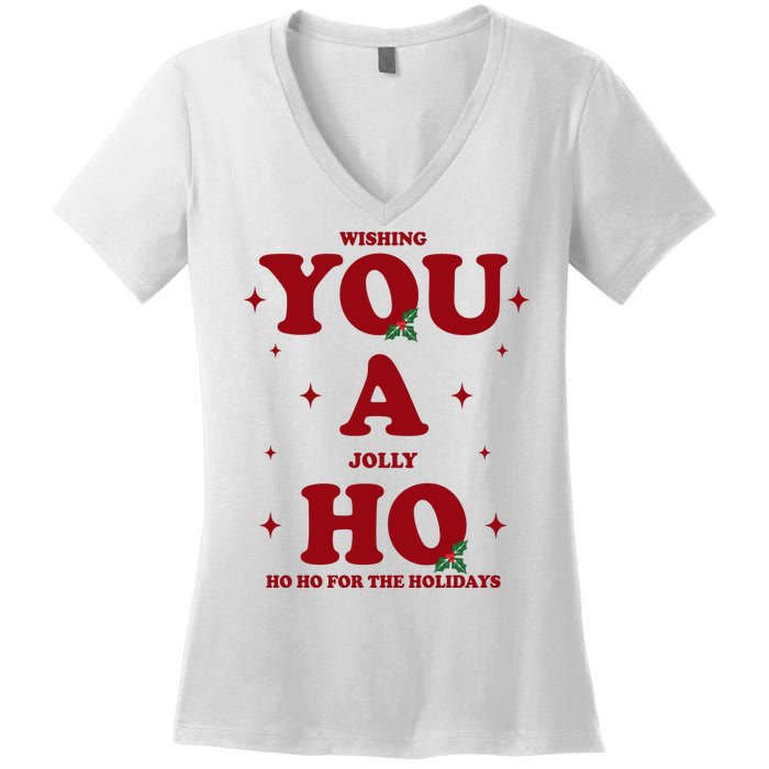 Wishing You A Jolly Ho Ho Ho For The Holidays Women's V-Neck T-Shirt