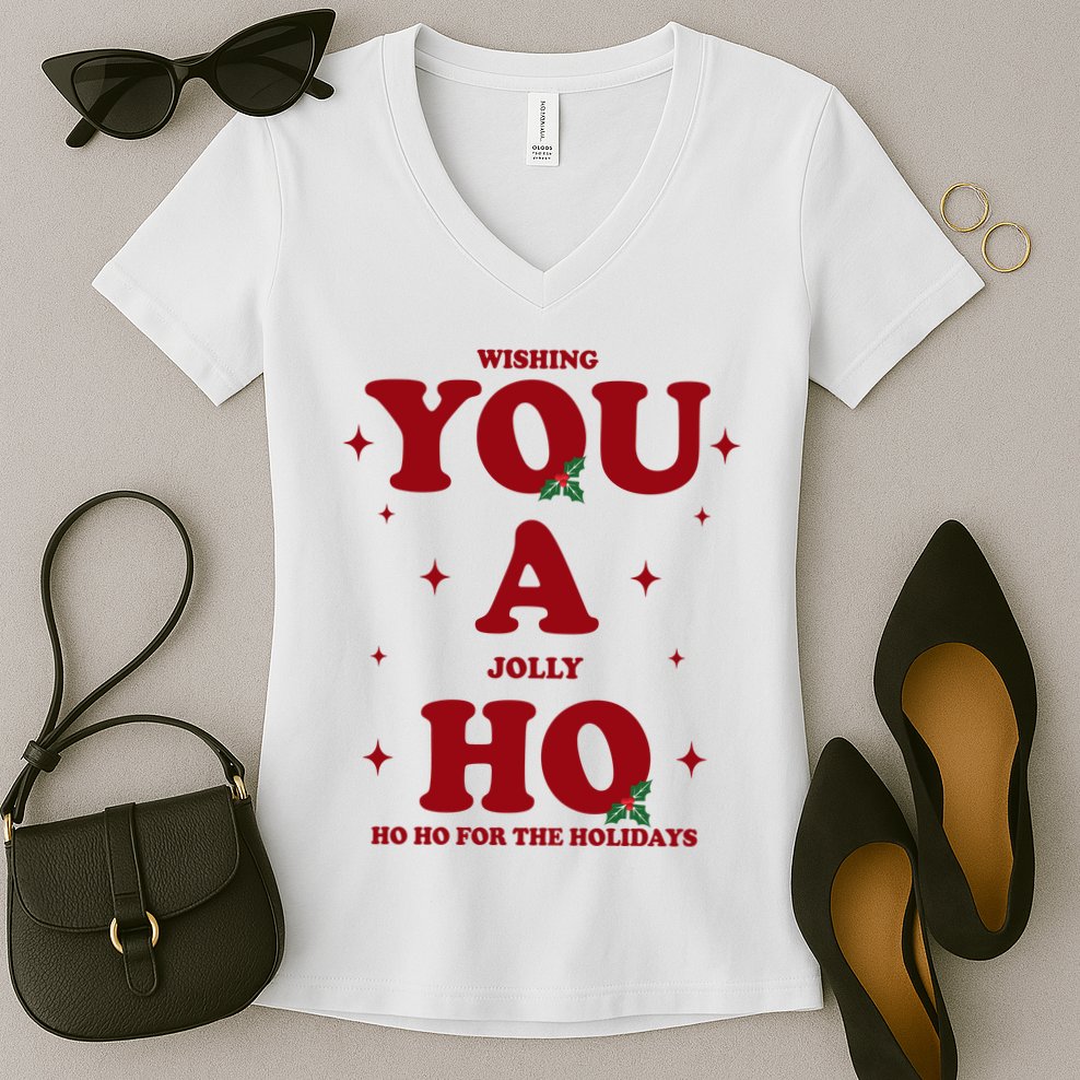 Wishing You A Jolly Ho Ho Ho For The Holidays Women's V-Neck T-Shirt