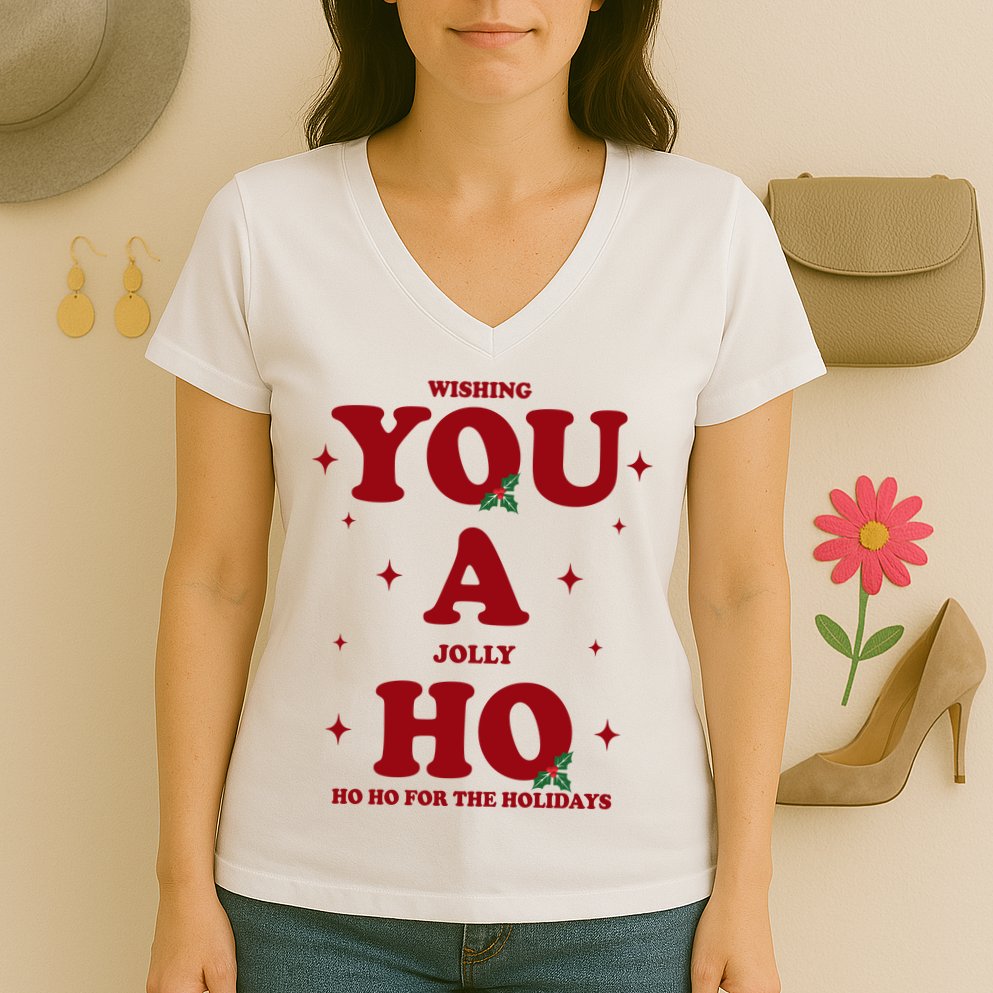 Wishing You A Jolly Ho Ho Ho For The Holidays Women's V-Neck T-Shirt