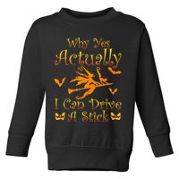 Why Yes Actually I Can Drive A Stick Funny Witch Costume Toddler Sweatshirt